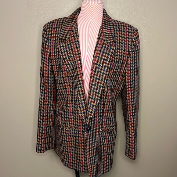 VTG 100% wool blazer houndstooth  - 10-12 - Picture 3 of 14